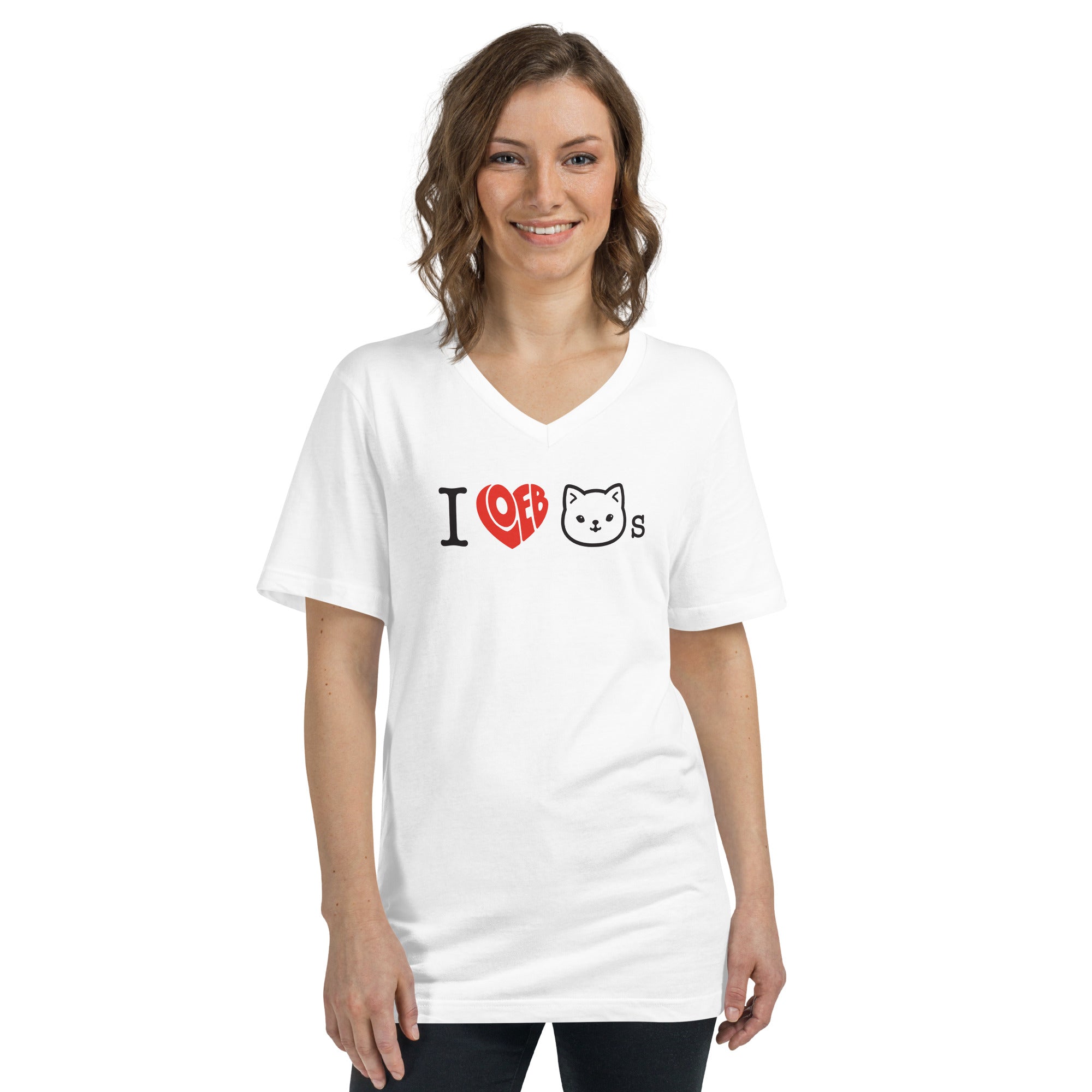 I Loeb Cats Unisex Short Sleeve V-Neck T-Shirt (Graphic)